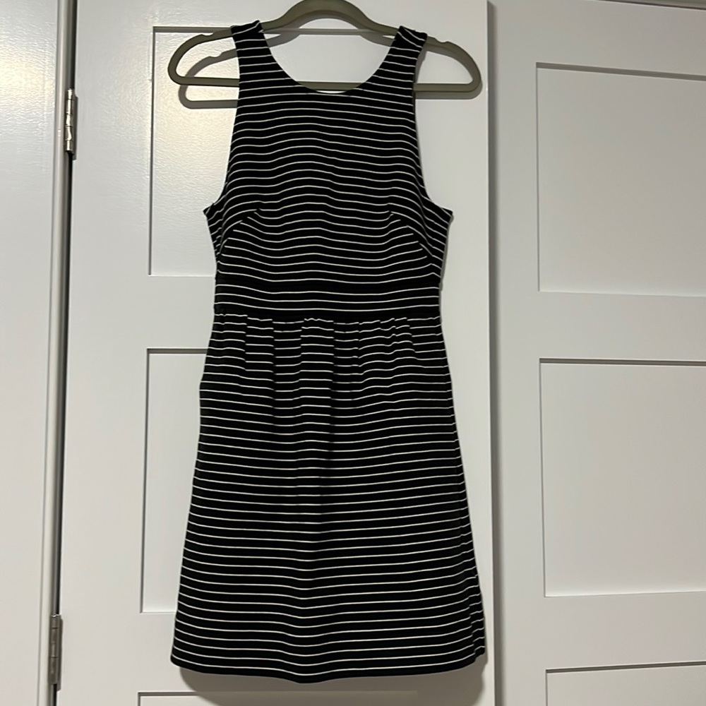 Madewell Pierside Black & White Striped A-line dress